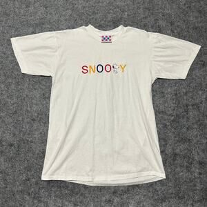Vintage Snoopy Embroidered T-Shirt White Peanuts USA Made Men's Medium